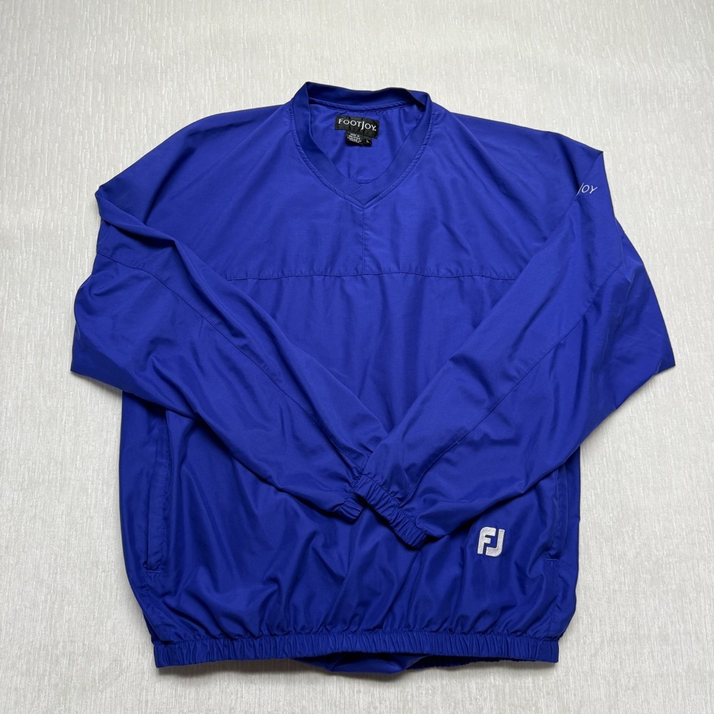 FootJoy Golf Windshirt Poly Pullover Top Men Large Royal Blue V-Neck Embroidered